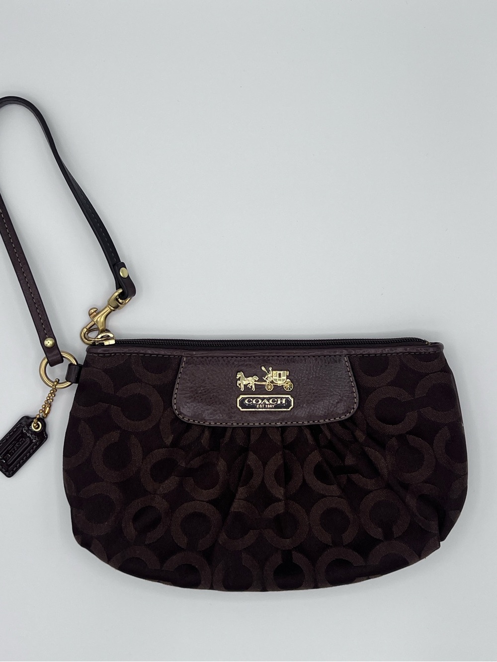 Vintage Y2K COACH Madison Signature Wristlet Clutch Brown Canvas w/ Leather Trim
